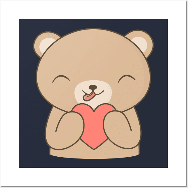 Kawaii Cute Brown Bear Heart T-Shirt Wall Art by happinessinatee